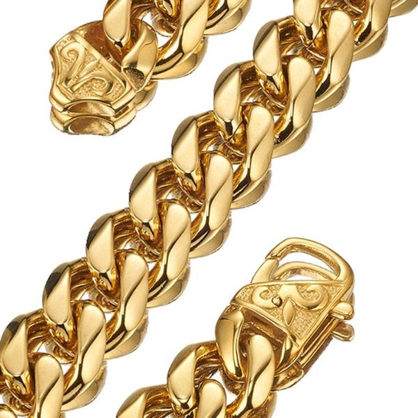 

15mm luxury mens gold necklace stainless steel charm chain cuban link elegant punk male rapper choker jewelry, Silver