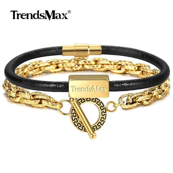 

стек человек кожа dlbf56 из для 2 установить подлинная золотой браслет trendsmax женщины twist роскошные цепи ювелирные изделия из нержавеющ, Golden;silver