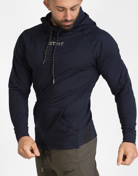 

2020 new long sleeve men's running t-shirt with hat quick dry sport shirt men sport compression gym clothing1, Black;blue