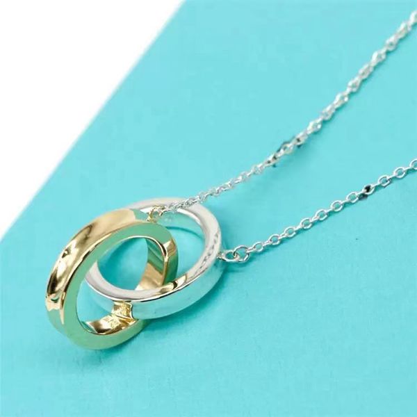 

new designers necklace luxurys jewelry light luxury high-quality double ring pendant necklaces women's clavicle chain jewelry gift pref, Silver
