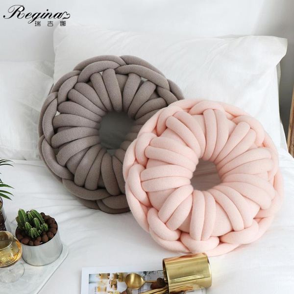 

regina diy chunky yarn hand knot car seat cushion white bed throw pillow cute home decorative doughnut sofa chair back cushions