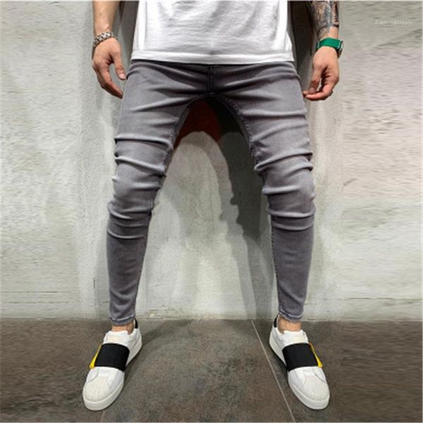 

elasticity hip hop denim pencil pants spring male new zipper buttons washed slim jeans trousers mens solid color skinny jeans fashion trend, Blue