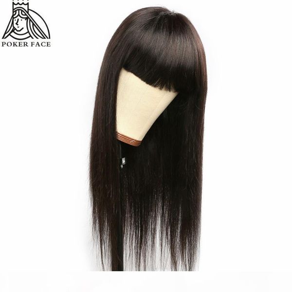 

poker face brazilian remy 100% human bang wigs 26 inch pre plucked natural black straight wave full machine made lace front wigs, Black;brown