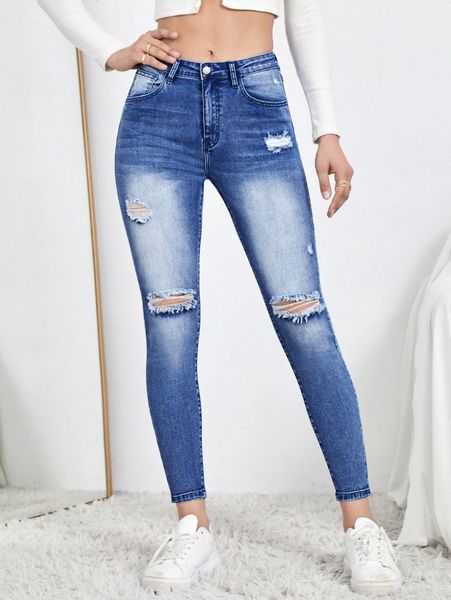 

ripped slant pocket zip up skinny jeans p2xg#, Blue