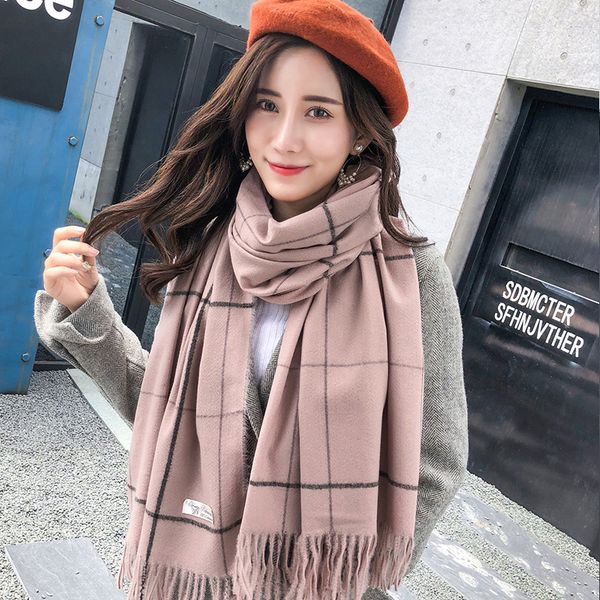 

vipkorean new cashmere scarf women's autumn versatile and winter shawl checkered warm tourism student neck fashion mvp, Blue;gray