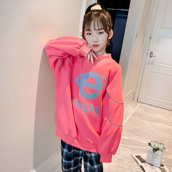 

new children's winter 2020 plush thickened warm sweater girls' reflective strip letter printing pullover, Black