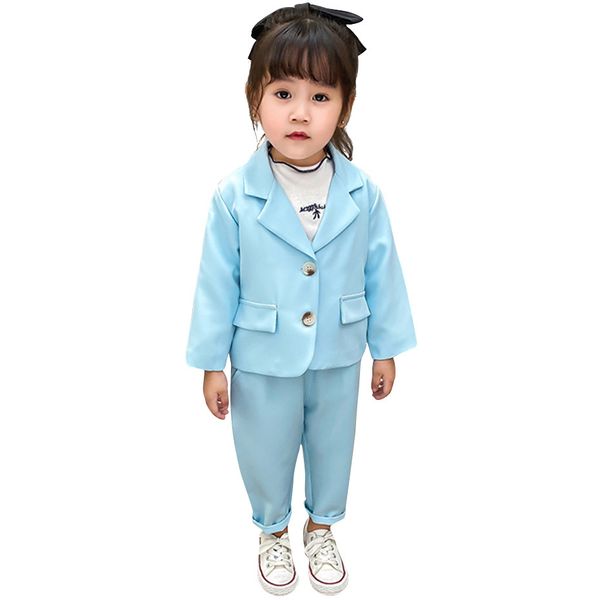 

baby girl suit set solid color girls clothing jacekt + pants girls clothing sets spring autumn kids suit setx1019, White