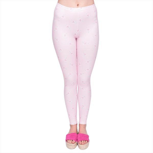 

новые женщины legging розового фламинго печать поножи мода высокой талия женщина тонкие штаны drop доставка, Black