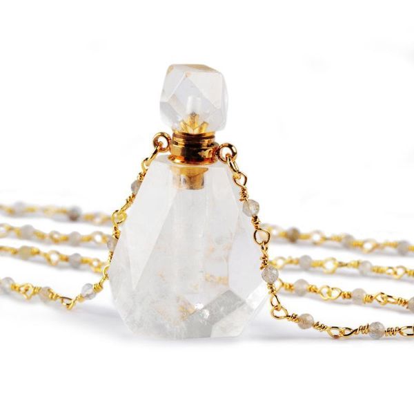 

perfume bottle multi-kind natural stone essential oil bottles white quartz amazonite amethysts 26" women neckl wmtqgz otsweet, Silver