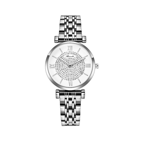 

luxury fashion mens and womens diamond watch stainless steel personality atmosphere exquisite elegant waterproof quartz, Slivery;brown