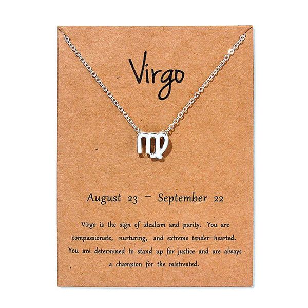 

chokers virgo taurus pisces message card jewelry 12 constellation pendant necklace chain necklaces for women birthday gift, Golden;silver