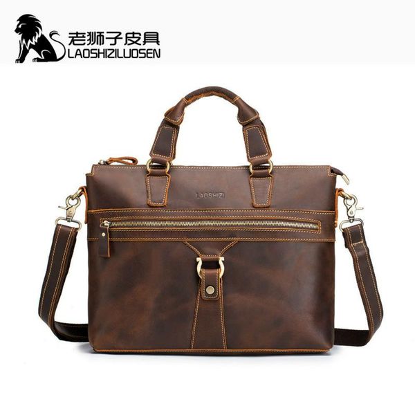 

laoshizi quality мужская vintage real crazy horse кожа портфель messenger плеча портфель для ноутбука сумка офиса сумка