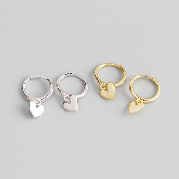 

ypay 100% genuine 925 sterling silver hoop earrings for women korea ins heart-shaped pendant circle earring fine jewelry yme828, Golden;silver