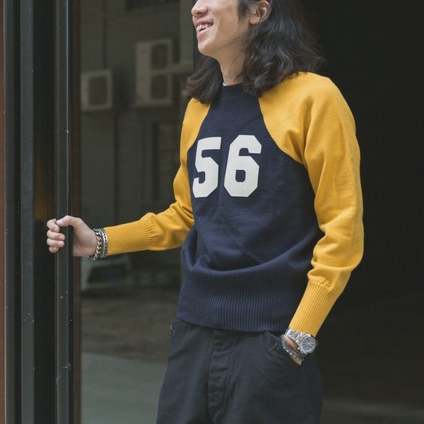 

bronson no.56 racing knit sweater men's rugged motorcycle two tone raglan jumper 201026, White;black