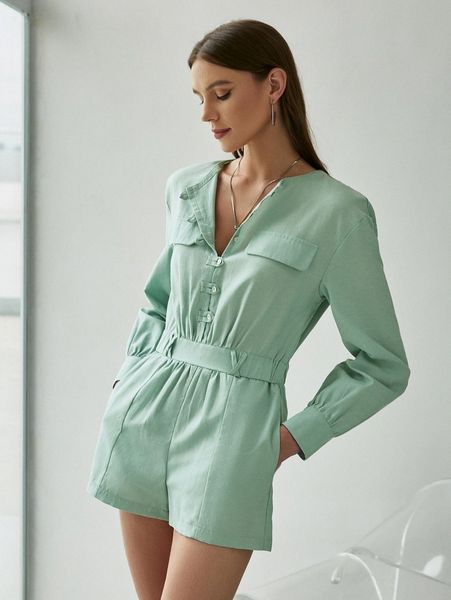 

sollinarry button front zip back flap detail romper without belt r0f4#, White