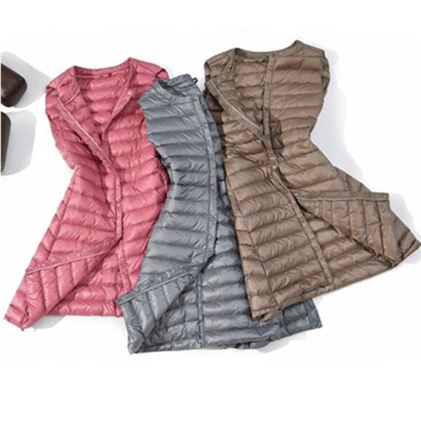 

winter vest women autumn sleeveless vest female covered button windproof lightweight long waistcoat plus size dropshipping 1023, Black;white