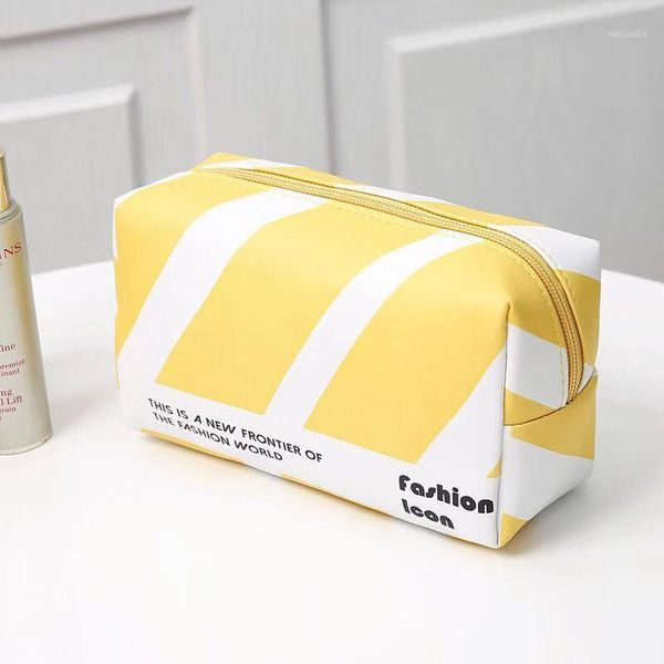 

1pc fashion yellow cosmetic bag wommen travel organizer toiletry bag pu necessarie feminina storage makeup1