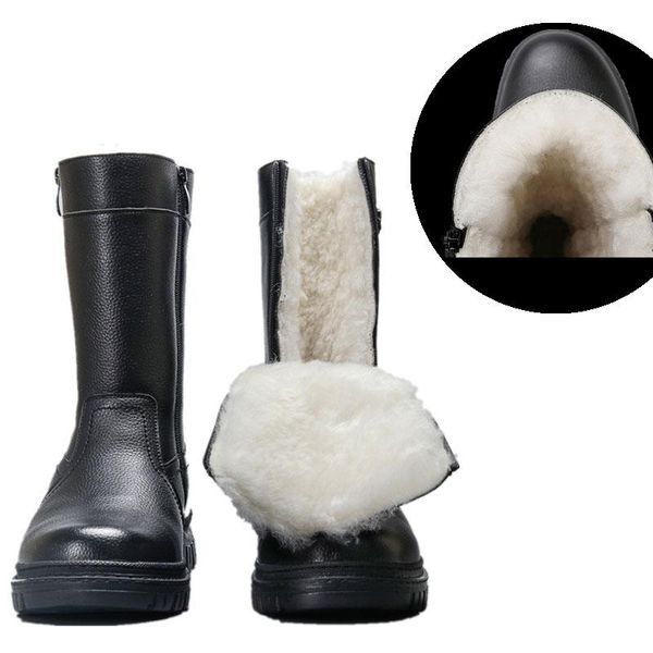 

natural wool men winter boots non-slip comfortable 2020 men warmest shoes warm plush snow boots vintage vogue shoes, Black