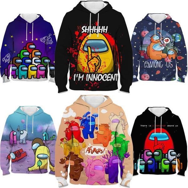 

children 3d game among us hoodies boys girls teens anime sweatshirt toddler kids cartoon pullover autumn winter streetwear, Black