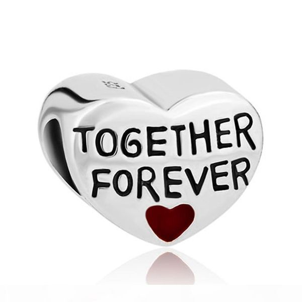 

wholesale metal rhodium plating heart shape together forever love european charm beads for pandora charm bracelet, Black