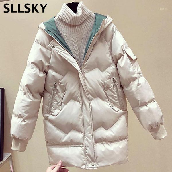 

sllsky hooded women parkas 2021 winter casual thicken warm padded women jacket coat female solid styled outwear snow jacket1, Black