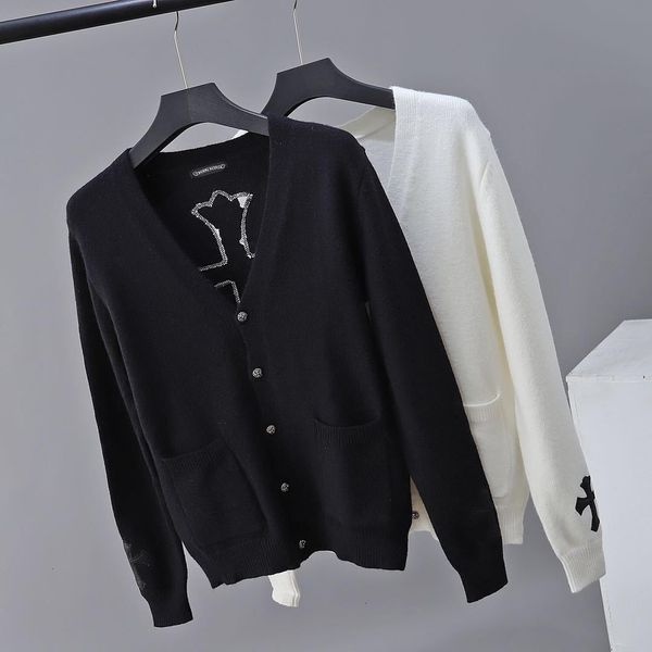 

crow 2020ch heart casual loose versatile leather and wool blended couple cardigan, Black