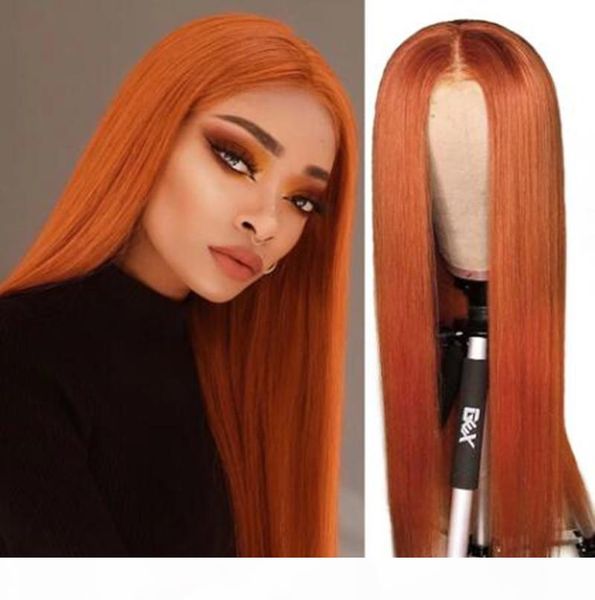 

transparent lace wigs brazilian straight human hair wigs orange ginger lace front wigs pre plucked for black women, Black;brown