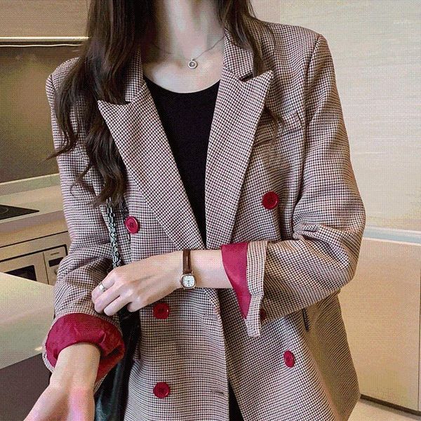 

elegant fashion women blazer streetwear double-breasted female jacket vintage plaid women suit coat outwear blazer female1, White;black