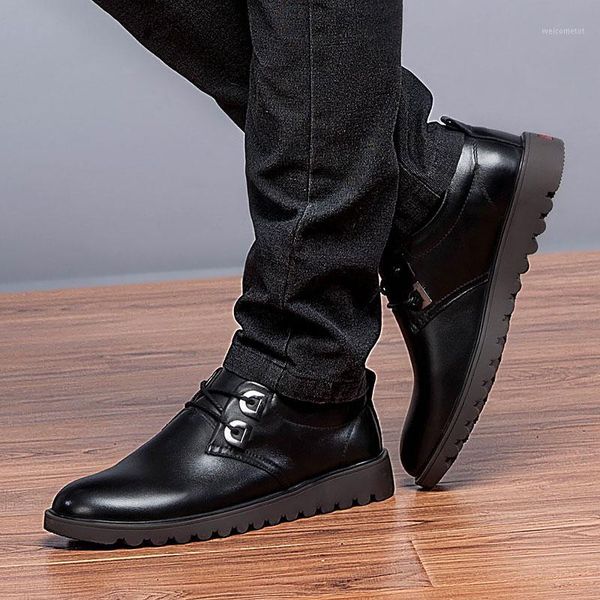 

genuine leather men dress shoes lace-up oxfords shoes for men cow leather metal fashion wedding party for flats1, Black