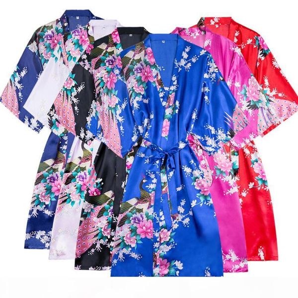 

short style asain japanese style kimono yukata dress haori woman sleep night wear bathing robe oriental chinese silk pajamas, Red