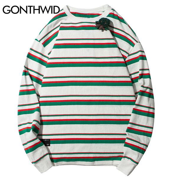 

harajuku color block striped knitted thin jumper sweatshirts streetwear mens hip hop casual pullover hoodies kg-269, Black