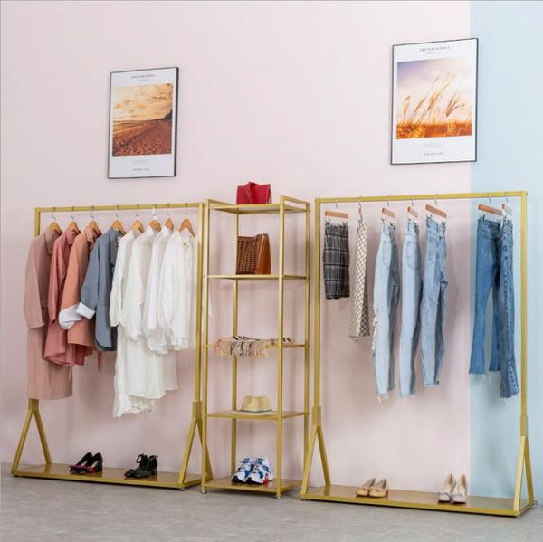 

clothes rack women's and men's clothing store floor shelf display side hanging combined shelfs with plate cloth shop show racks