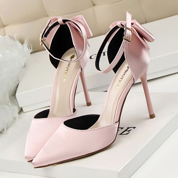 

plus size 34-43 women shoes pointed toe pumps dress shoes high heels boat shoes wedding tenis feminino side with bow, Black