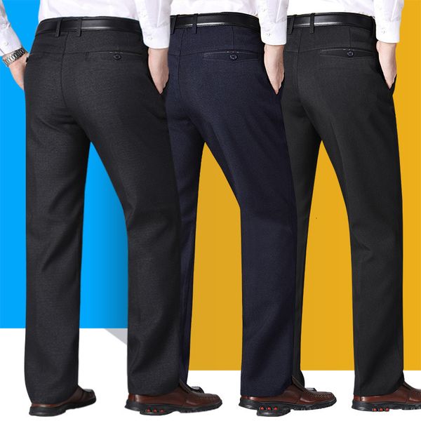 

men's autumn winter thick loose high waist straight tube business casual pants for middle-aged and old men, Black