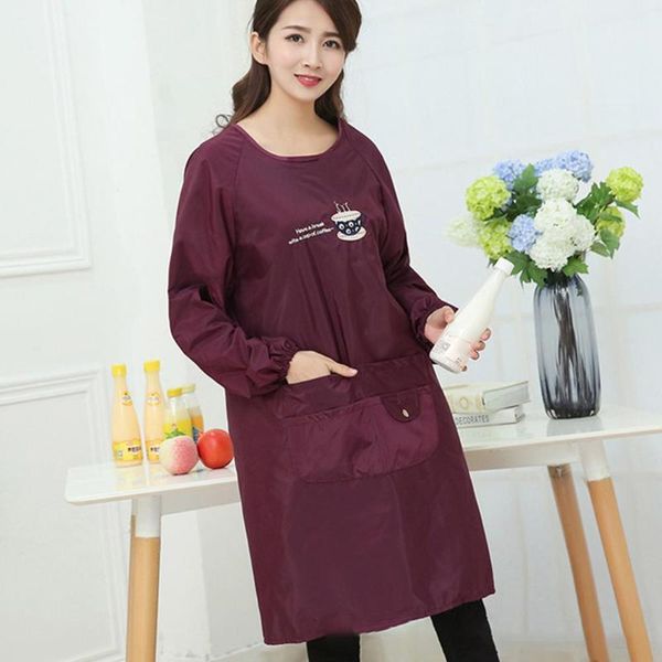 

women coffee cup pattern waterproof oil proof home kitchen apron household long sleve baking bbq chef smock bib with pocket1