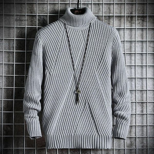 

men's sweaters winter solid pullover turtleneck men clothing turtle neck coats high collar knitted sweater korean man clothes -2xl, White;black