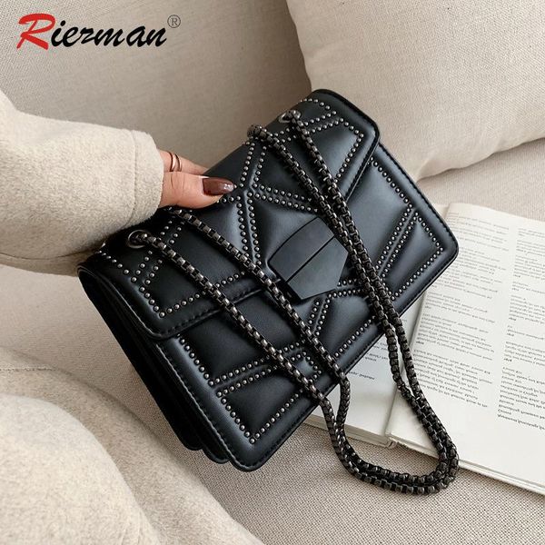 

riezman 2020 autumn and winter fashion shoulder messenger bag lady luxury handbags rivet chain small crossbody bags for women