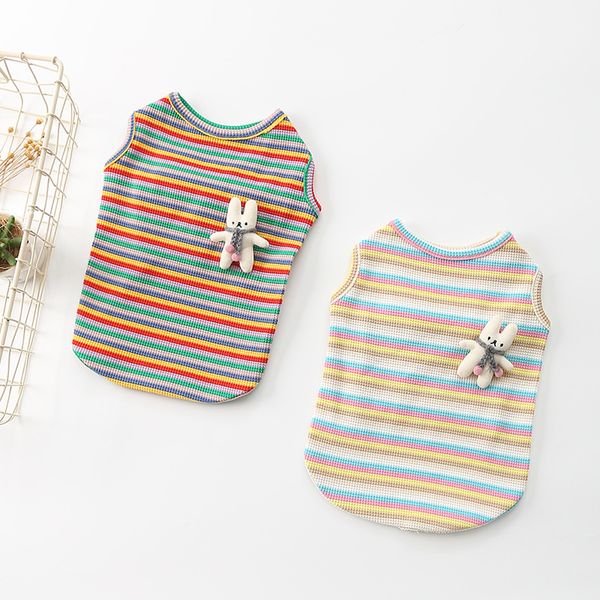 

2021 dog clothes new cotton stretch jacquard cat clothes striped pet autumn cold vests sale