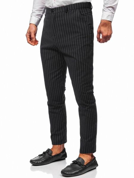 

men striped button front straight leg pants j7xk#, Black