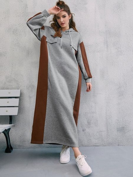 

colorblock flap detail sweatshirt dress m1x8#, White;black