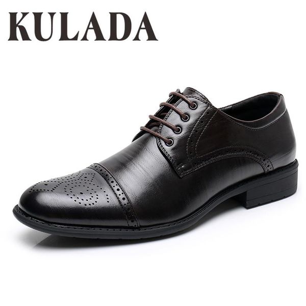 

kulada new shoes men's brogue shoes lace-up business breathable formal dress, Black