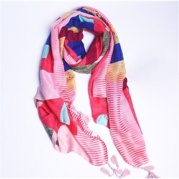 

women fashion colorful plaid cotton silk soft tassel scarf 201026, Blue;gray