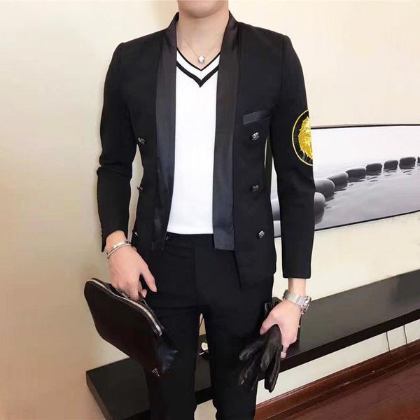 

suit 2020 small blazer masculino embroidery badge self-cultivation man's suit show male model master clothes blazer hombre1, White;black