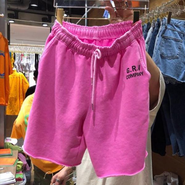 

areqw letter print shorts women loose casual lace up elastic waist bottoms loose straight wide leg female shorts 1d970, White;black