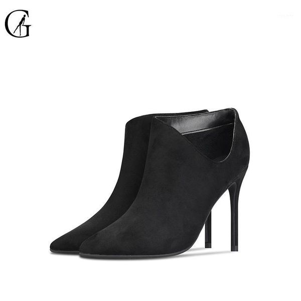 

goxeou women's ankle boots flock black yellow orange pointed toe high heels party fashion office lady shoes size size 32-461