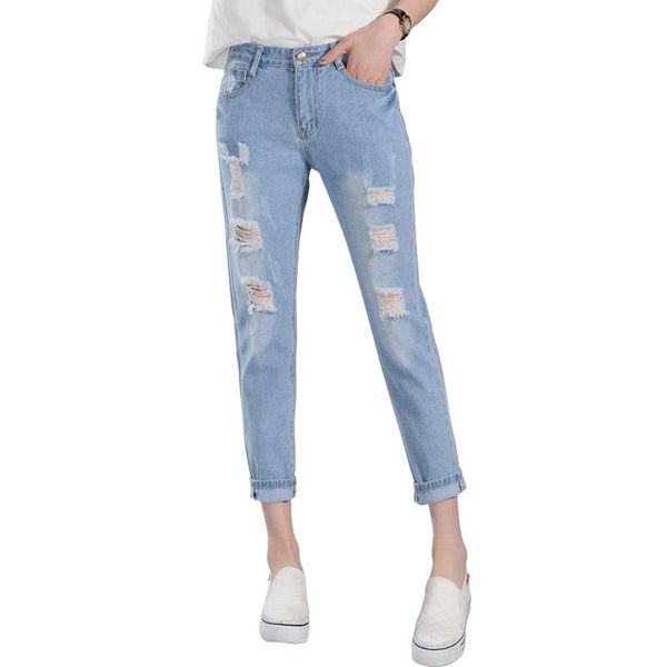 

women's jeans ripped women pencil pants femme woman 7js002, Blue