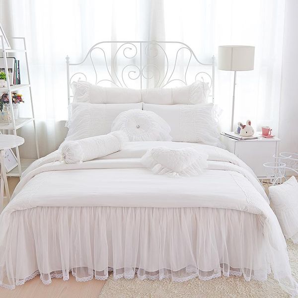 

korean princess modal cotton 4pcs embroidery lace bed skirt wedding bedding without filler full//king size ing