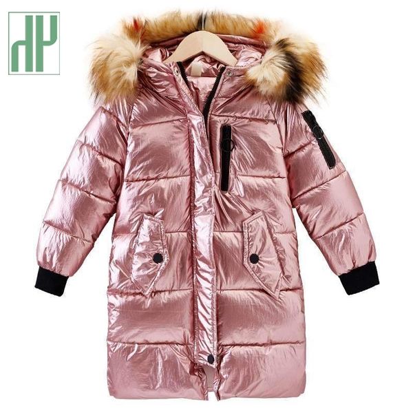 

-30 degrees russian children winter jacket long padded snowsuit girl coat kids parka warm with fur thickening hooded down coats 201102, Blue;gray