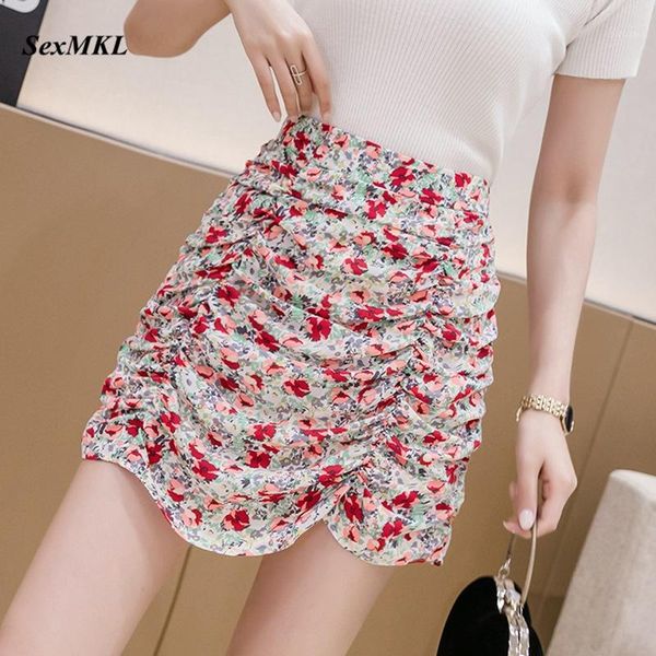 

women short mini summer skirts 2020 fashion korean style high waist pencil skirt chiffon harajuku floral printed bodycon skirt1, Black