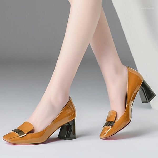 

dress shoes spring quality genuine leather shallow women brand pumps elegant office basic dancing woman plus size square heels1, Black